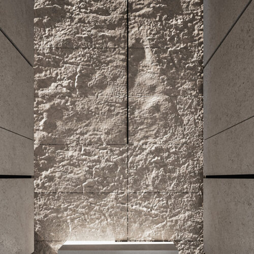 Tomba 06 interno cappella funeraria blocchi di travertino bianco ascolano